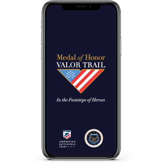 A cellphone showing the Medal of Honor Valor Trail logo